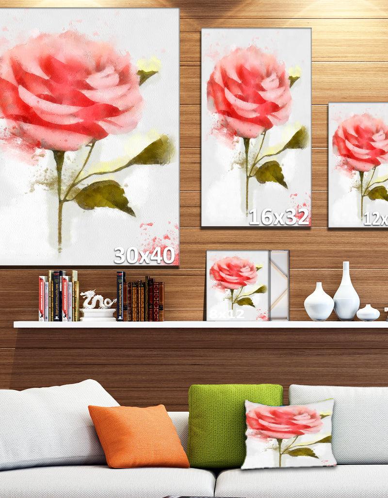 Designq Cute Pink Watercolor Rose Sketch - Flowers Canvas Wall Artwork