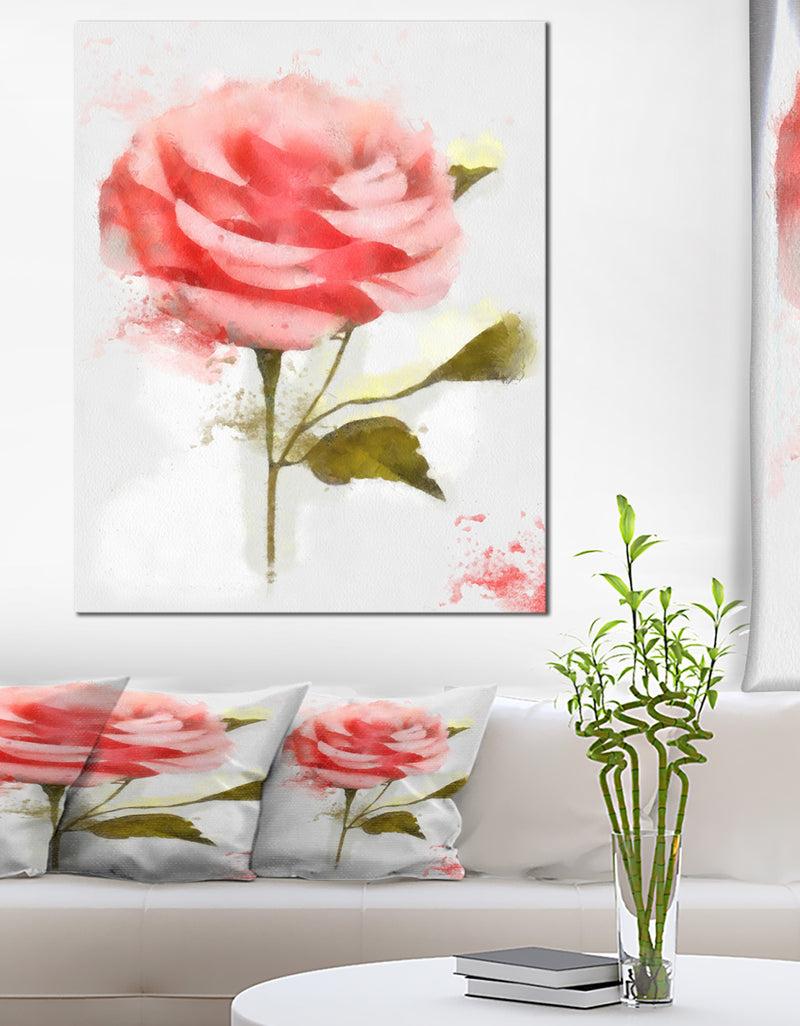 designq Cute Pink Watercolor Rose Sketch - Flowers Canvas Wall Artwork