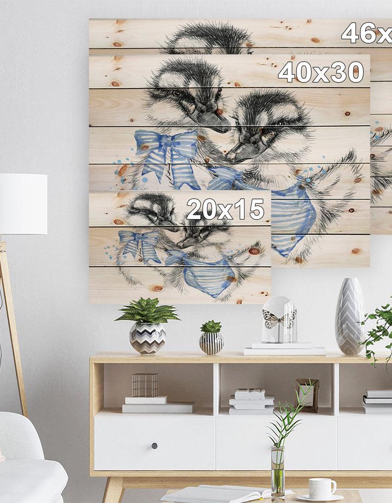 Designq Cute Two Little Duckling - Animals Painting Print On Natural Pine Wood