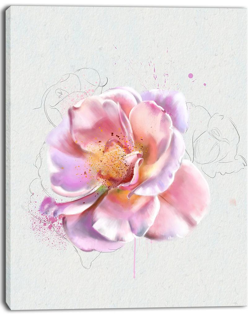 Designq Cute Watercolor Pink Rose Sketch - Flowers Canvas Wall Artwork