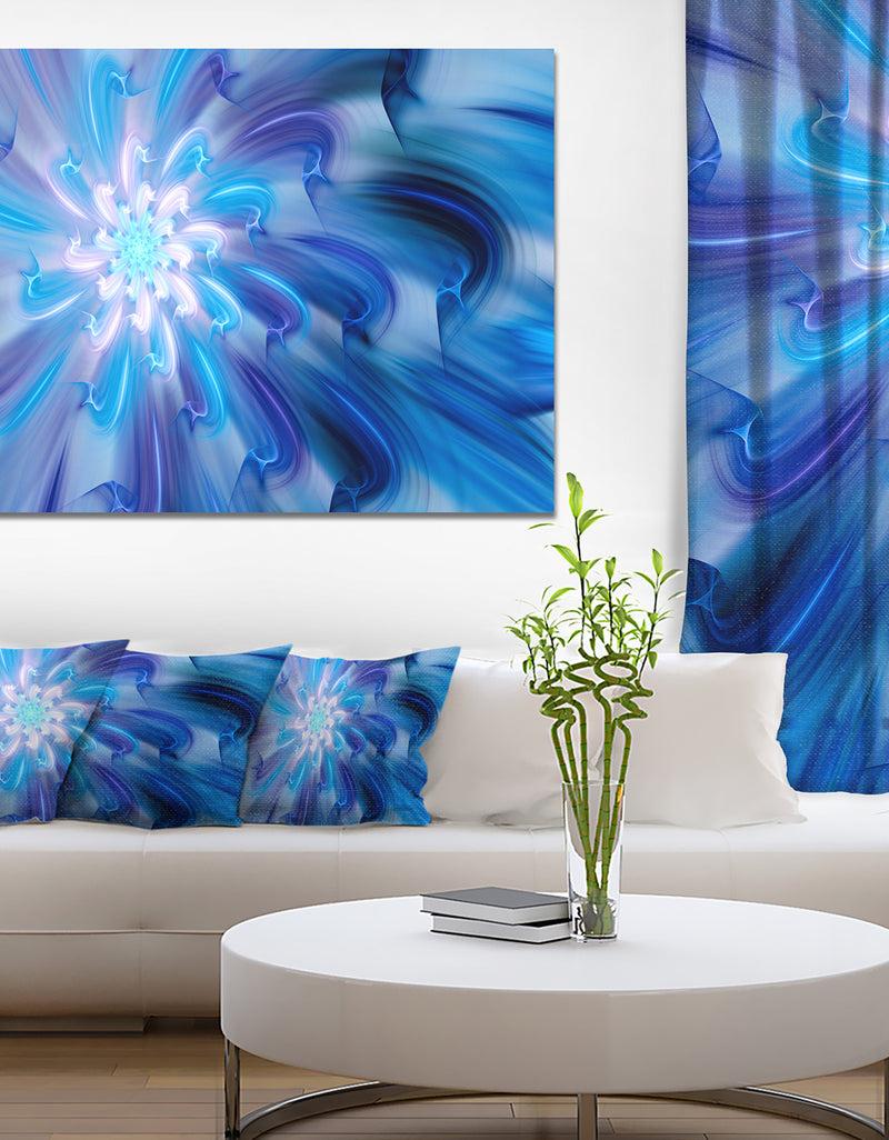 designq Dance of Blue Fractal Flower Petals - Extra Large Floral Wall Art on Canvas