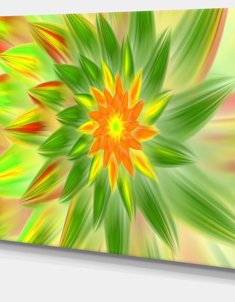 Designq Dancing Green Fractal Flower - Extra Large Floral Canvas Art Print
