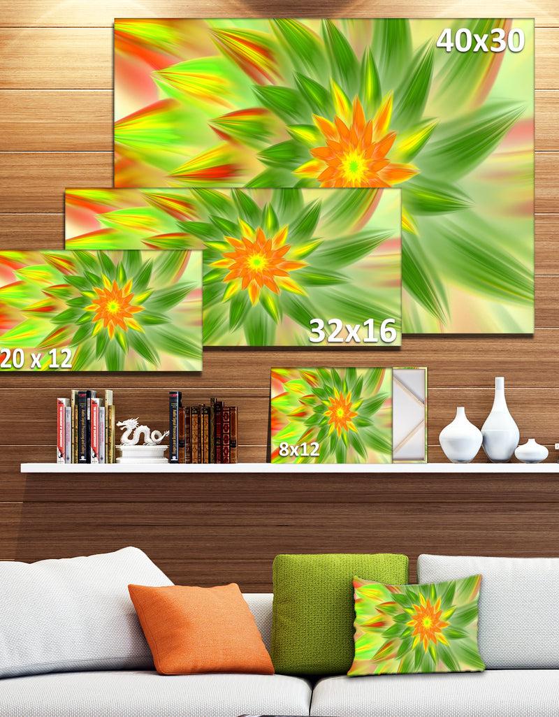 Designq Dancing Green Fractal Flower - Extra Large Floral Canvas Art Print