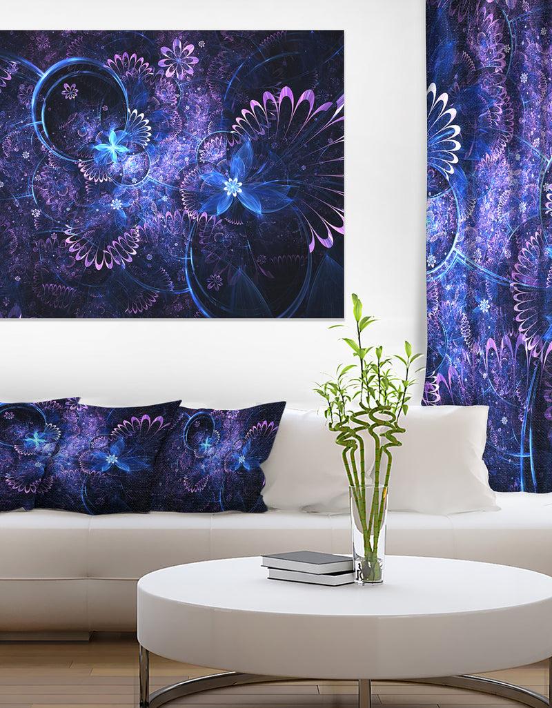 designq Dark Blue and Pink Fractal Flowers - Large Floral Wall Art Canvas
