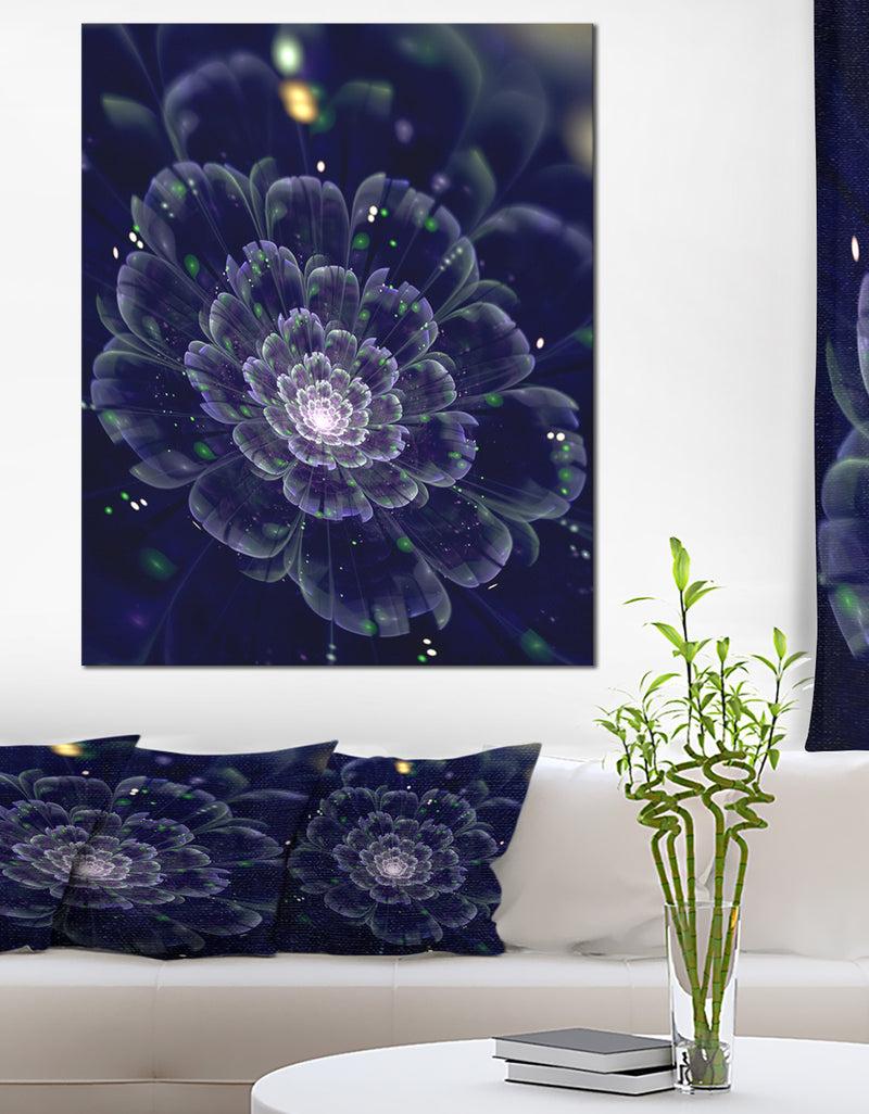 designq Dark Blue Fractal Flower Digital Art - Large Floral Canvas Art Print