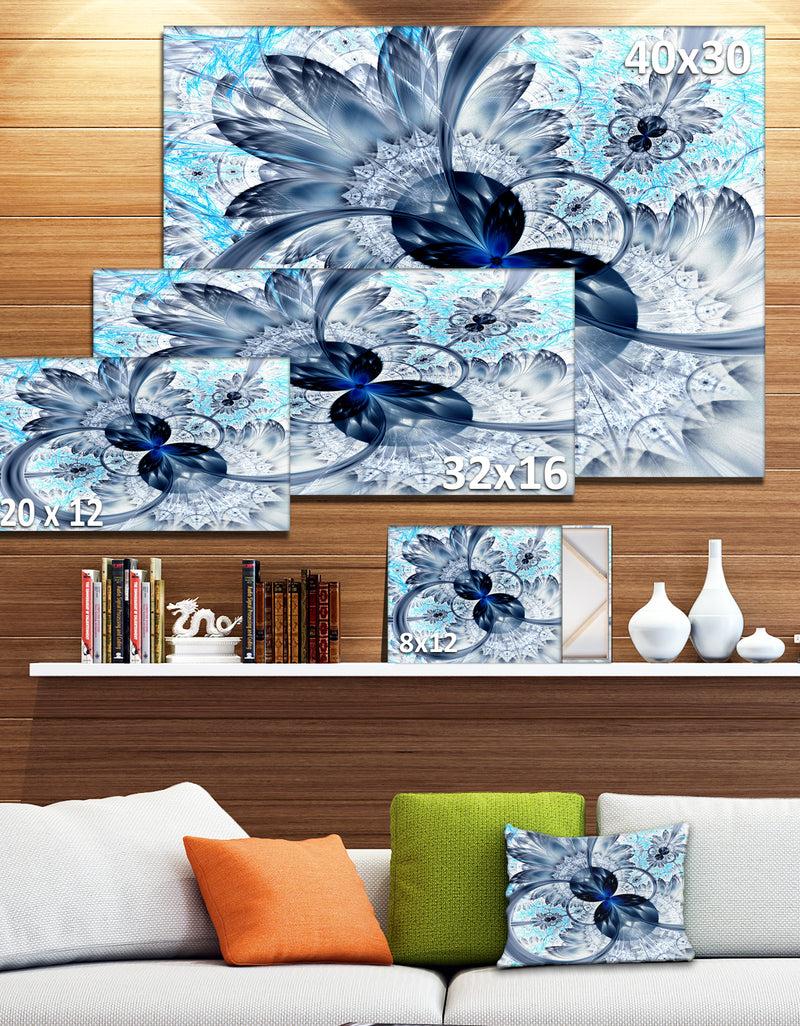 Designq Dark Blue Purple Fractal Flower - Abstract Wall Art On Canvas