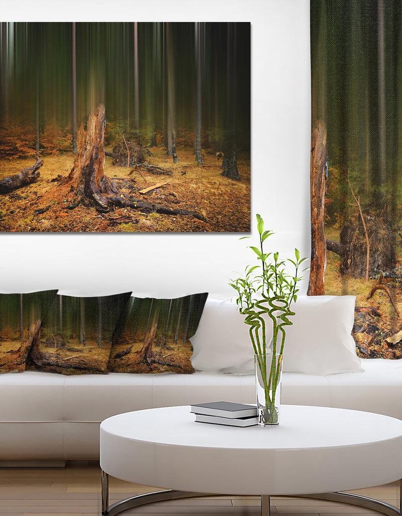 designq Dark Fall Forest on Foggy Morning - Large Landscape Canvas Art Print