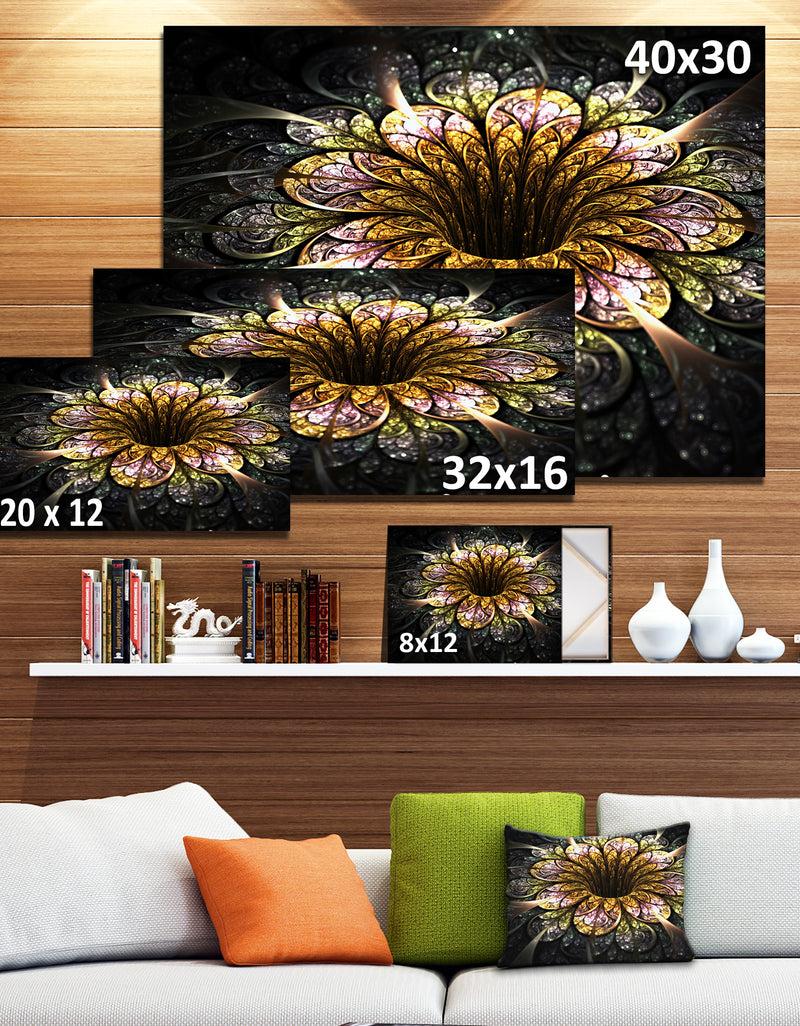Designq Dark Golden Fractal Flower Digital Art - Large Floral Canvas Art Print
