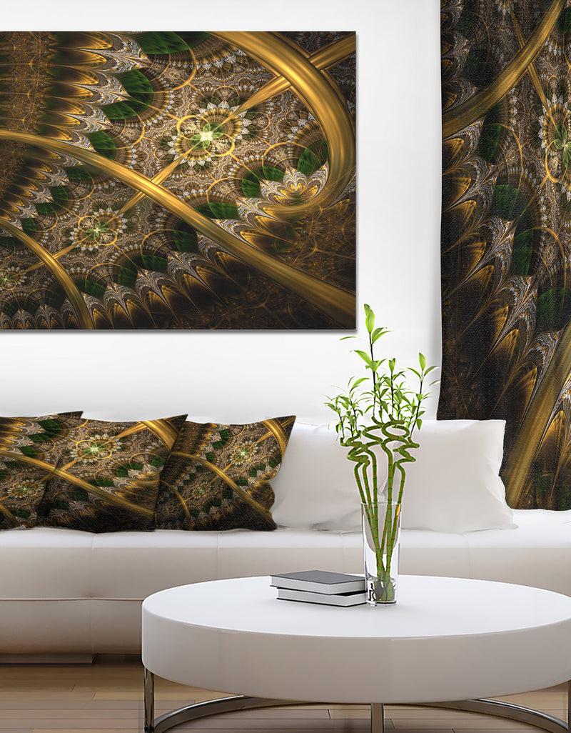 designq Dark Green Gold Fractal Flower - Abstract Wall Art Canvas