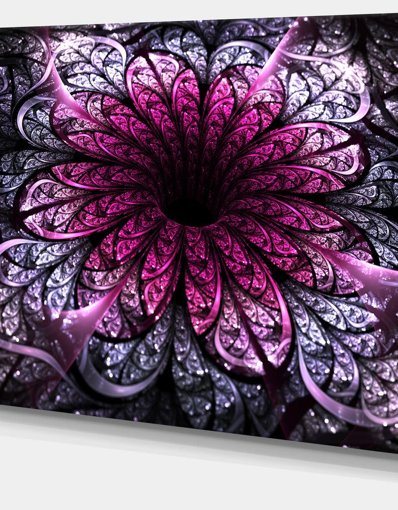 Designq Dark Purple Fractal Flower Digital Art - Large Floral Canvas Art Print