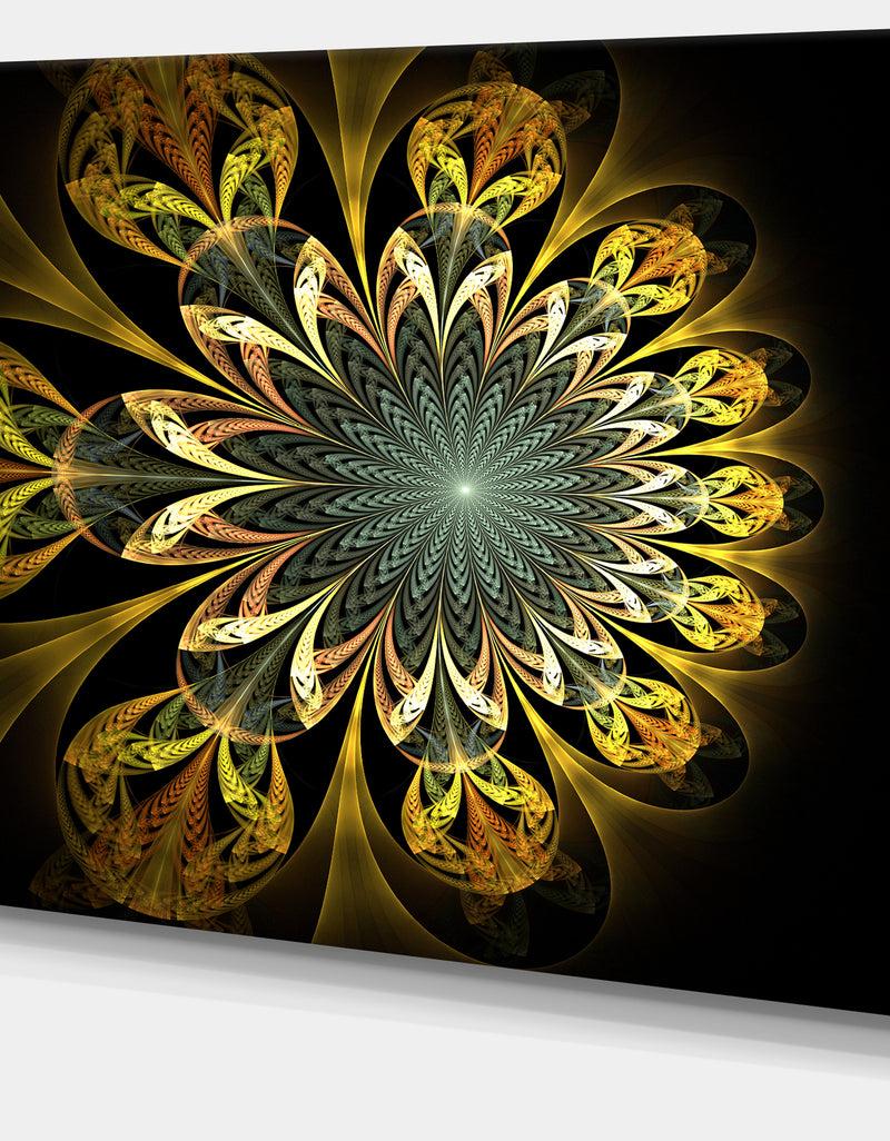 Designq Dark Yellow Digital Flower'Extra Large Abstract Canvas Art Print