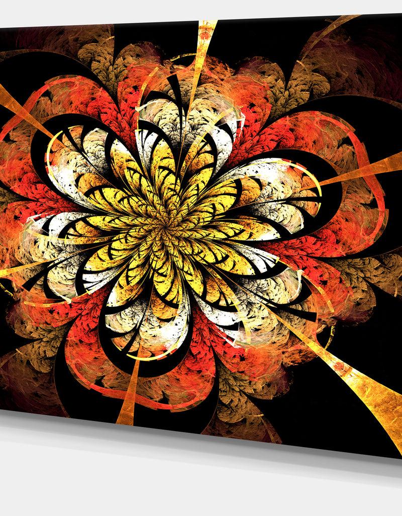 Designq Dark Yellow Orange Fractal Flower'Extra Large Abstract Canvas Art Print