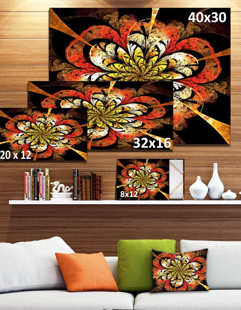 Designq Dark Yellow Orange Fractal Flower'Extra Large Abstract Canvas Art Print