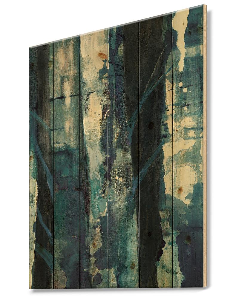 Designq Deep Woods I Indigo - Country Charm Print On Natural Pine Wood