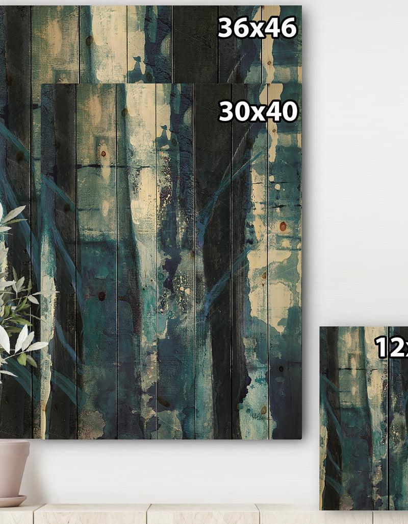 Designq Deep Woods I Indigo - Country Charm Print On Natural Pine Wood