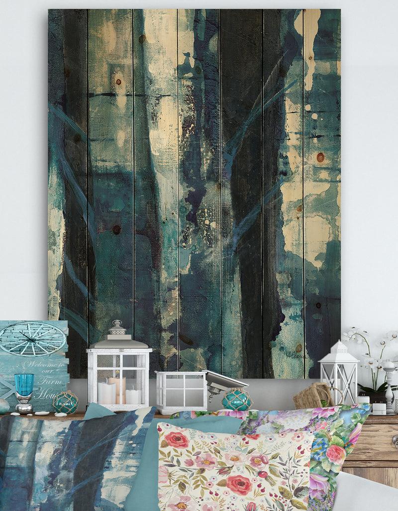 designq Deep Woods I Indigo - Country Charm Print on Natural Pine Wood