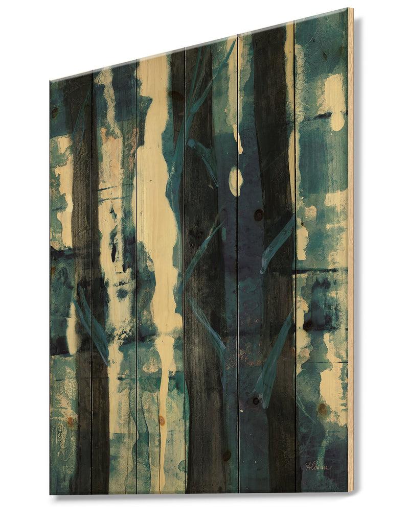Designq Deep Woods II Indigo - Country Charm Print On Natural Pine Wood