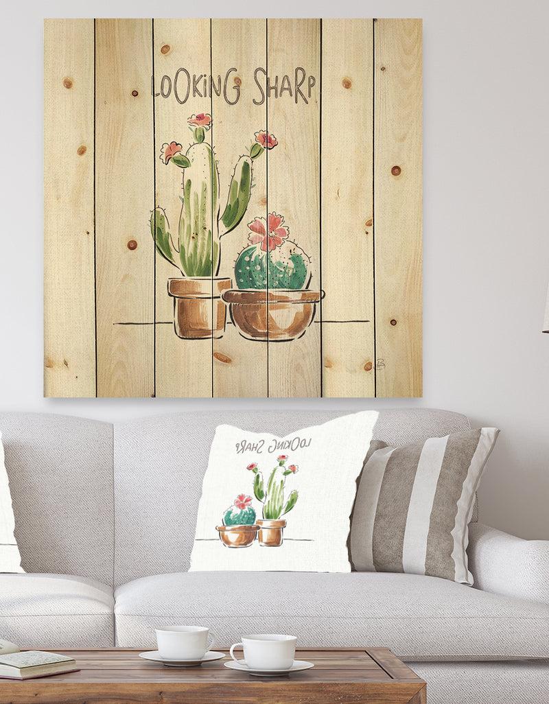designq Desert Botanical Bloom I - Cabin & Lodge Print on Natural Pine Wood