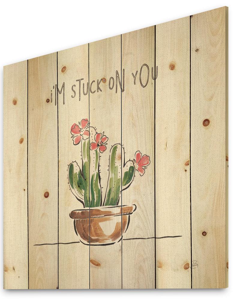 Designq Desert Botanical Bloom II - Cabin & Lodge Print On Natural Pine Wood