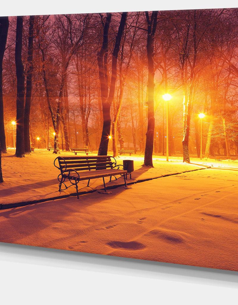 Designq Design Canvas Art Print 'Benches Covered In Winter Snow - Large Landscape Canvas Art Print