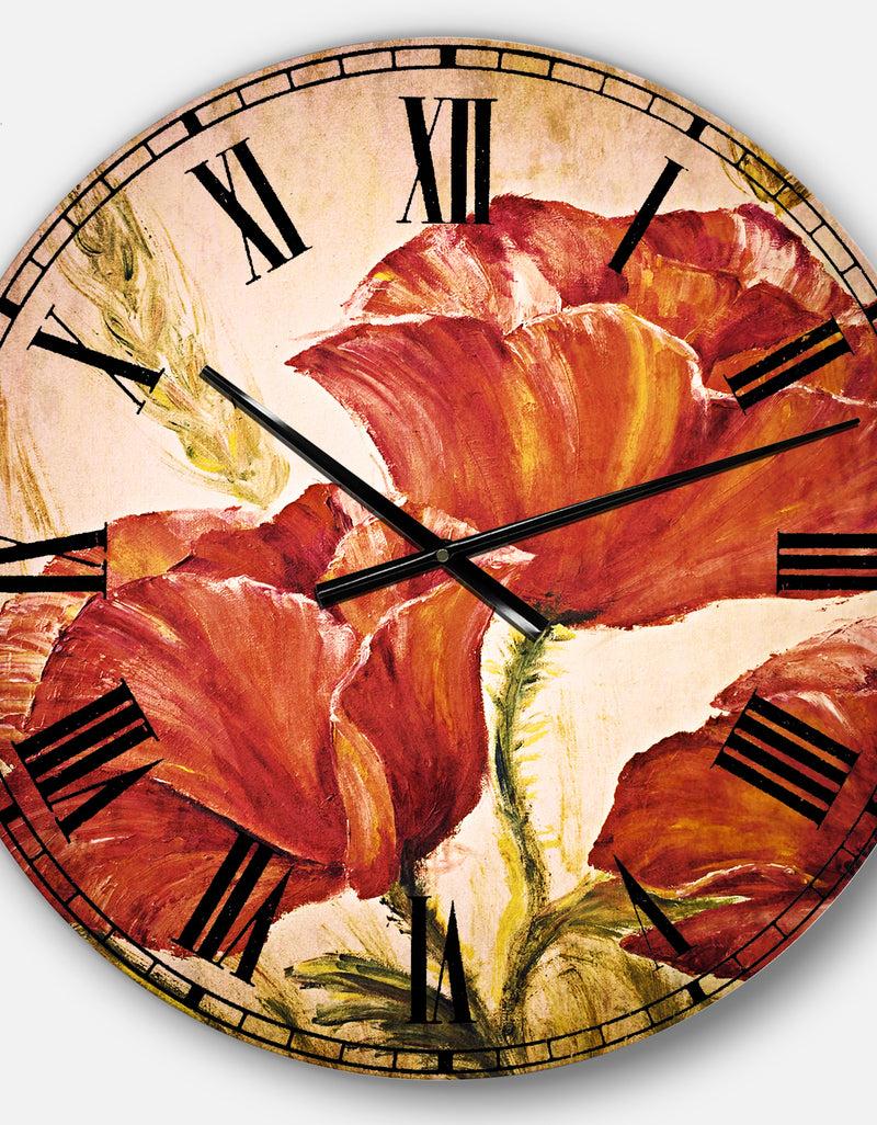 Designq Three Poppies Flower - Floral Wall CLock
