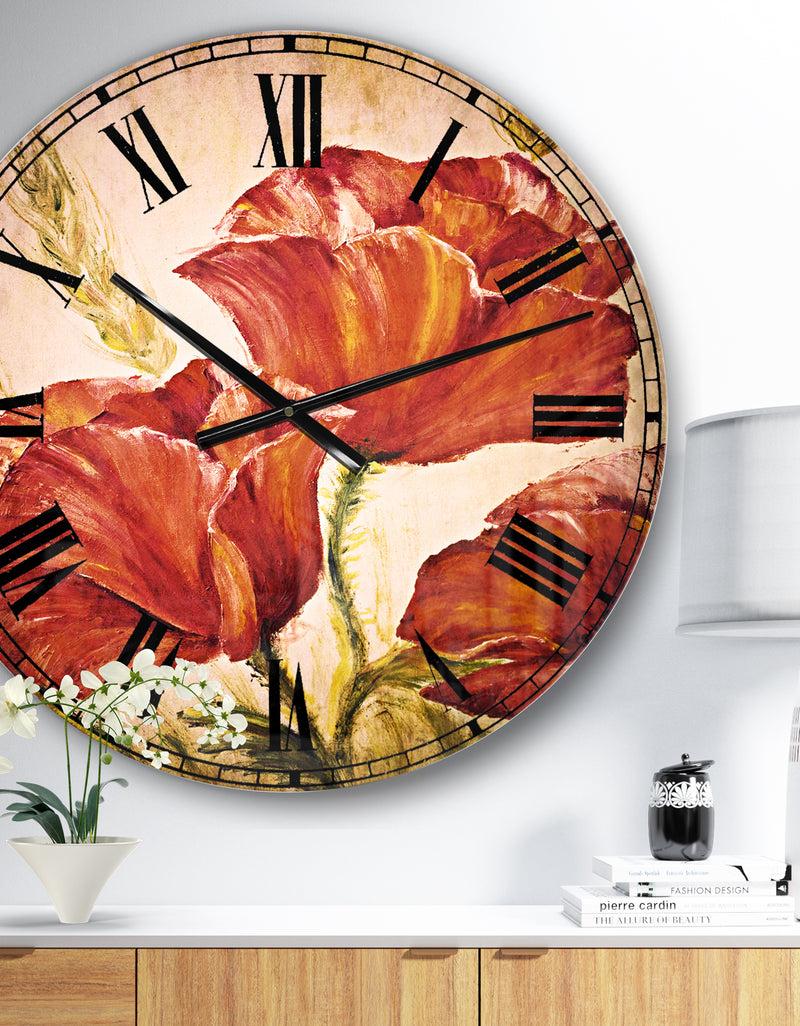 designq Three Poppies Flower - Floral Wall CLock
