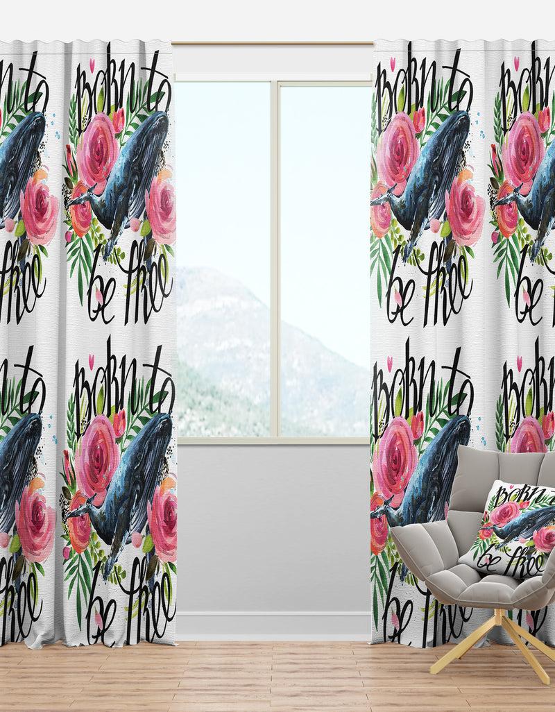 designq Whale and Roses - Floral Curtain Panels