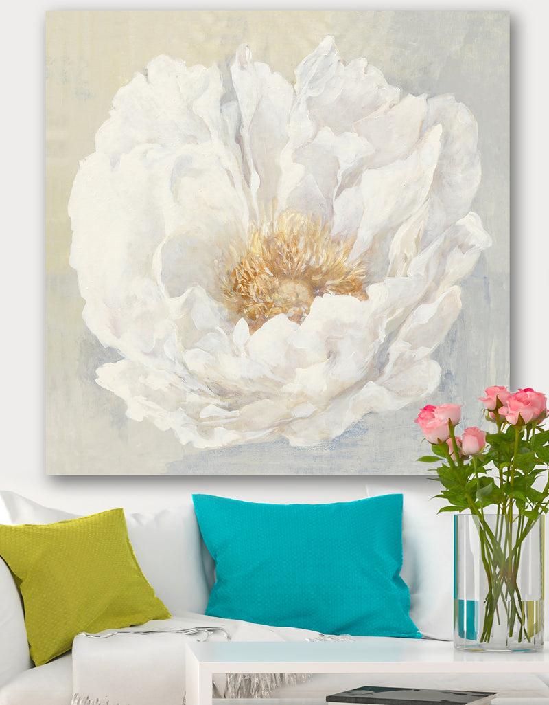 designq White Serene Peony - Cottage Canvas Artwork