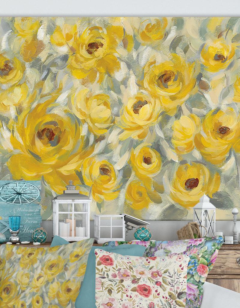 designq Yellow Roses - Cottage Canvas Wall Art