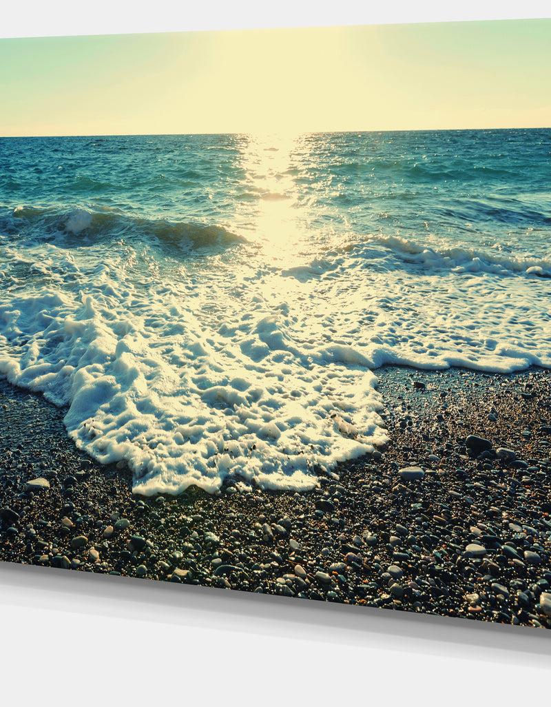 designq Dramatic Blue Waves on Beach - Large Seashore Canvas Print