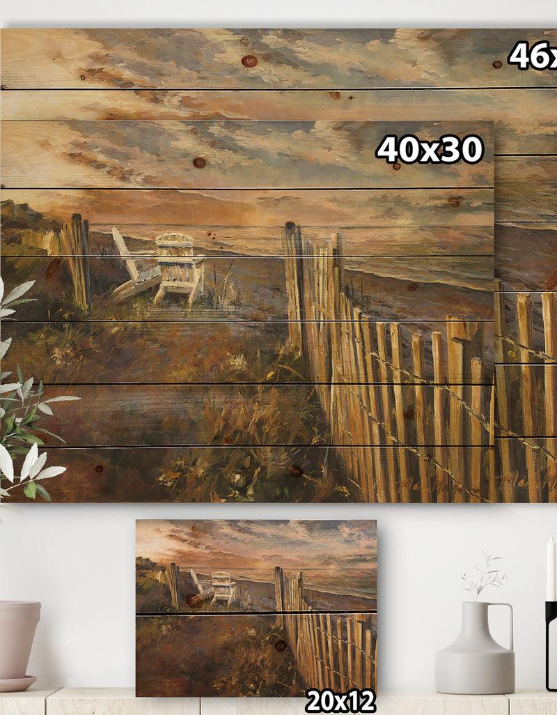 Designq Dunes Sunset - Nautical & Coastal Print On Natural Pine Wood