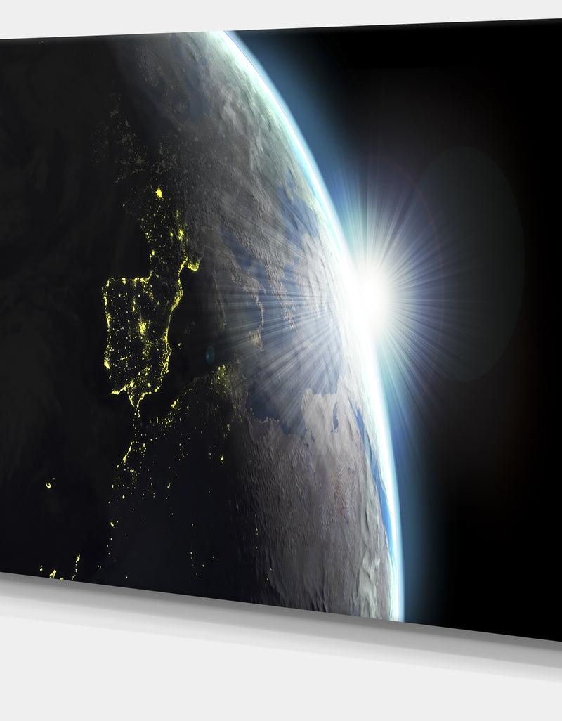 Designq Earth View With Day And Night Effect - Digital Art Canvas Print