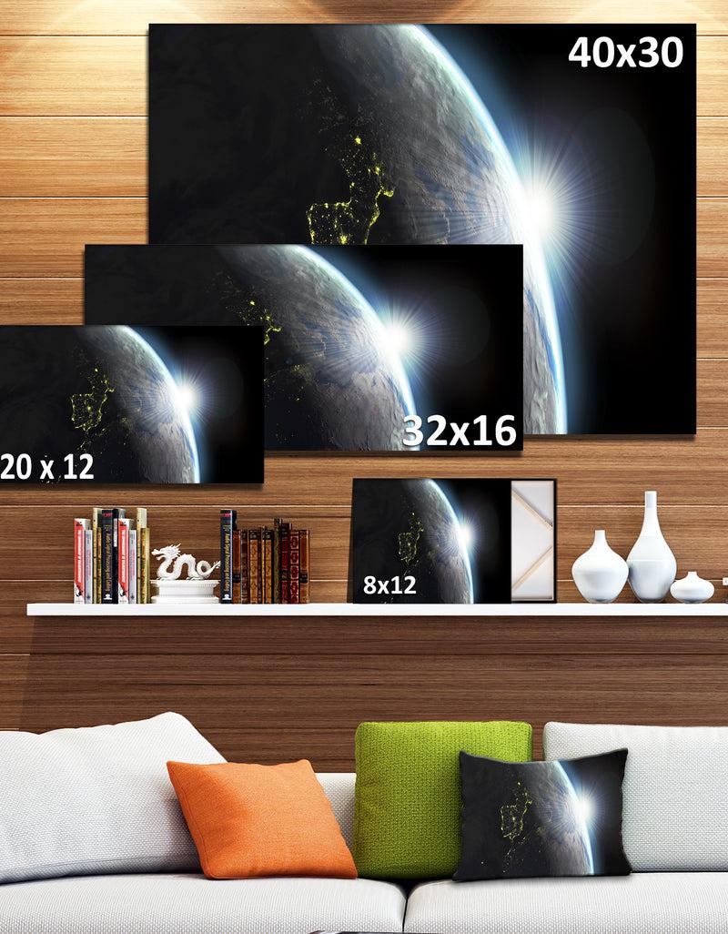 Designq Earth View With Day And Night Effect - Digital Art Canvas Print