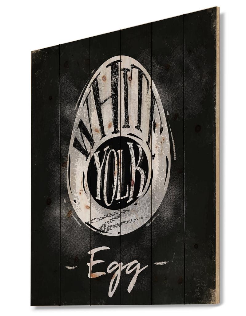 Designq Egg Cutting Scheme Chalk - Farmhouse Food Painting Print On Natural Pine Wood