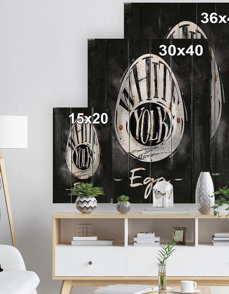 Designq Egg Cutting Scheme Chalk - Farmhouse Food Painting Print On Natural Pine Wood