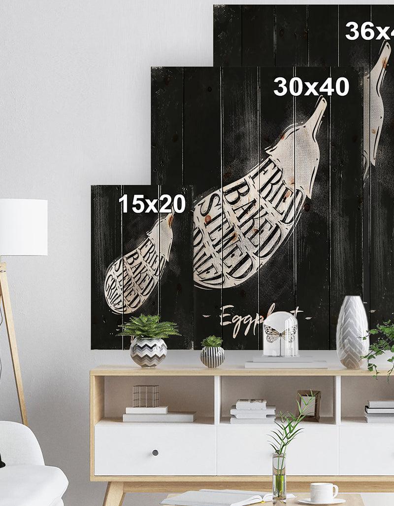 Designq Eggplant Cutting Scheme Chalk - Farmhouse Food Painting Print On Natural Pine Wood
