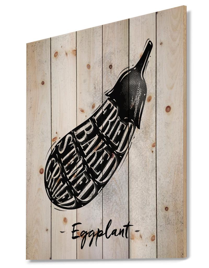 Designq Eggplant Cutting Scheme - Farmhouse Food Painting Print On Natural Pine Wood
