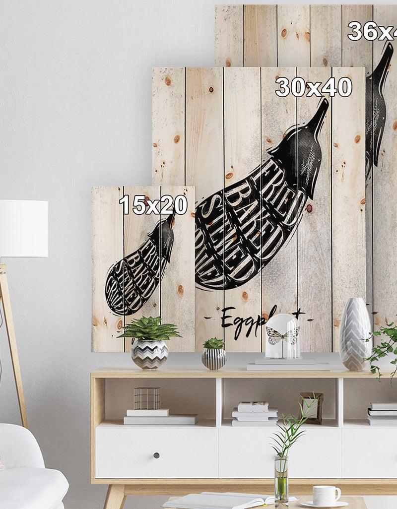 Designq Eggplant Cutting Scheme - Farmhouse Food Painting Print On Natural Pine Wood