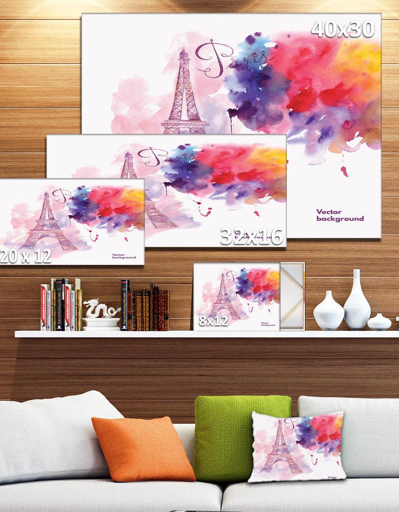 Designq Eiffel Tower In Cloud Of Colors - Watercolor Painting Canvas Print
