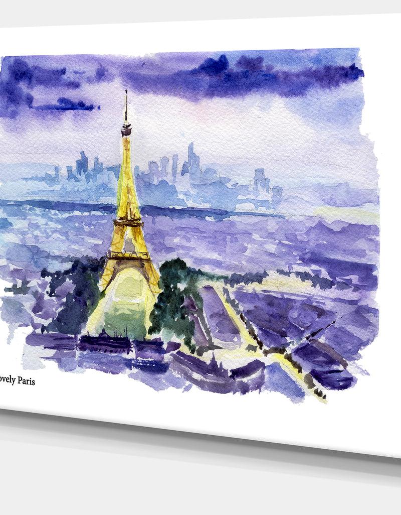 Designq Eiffel Tower On Blue Background - Painting Canvas Art Print