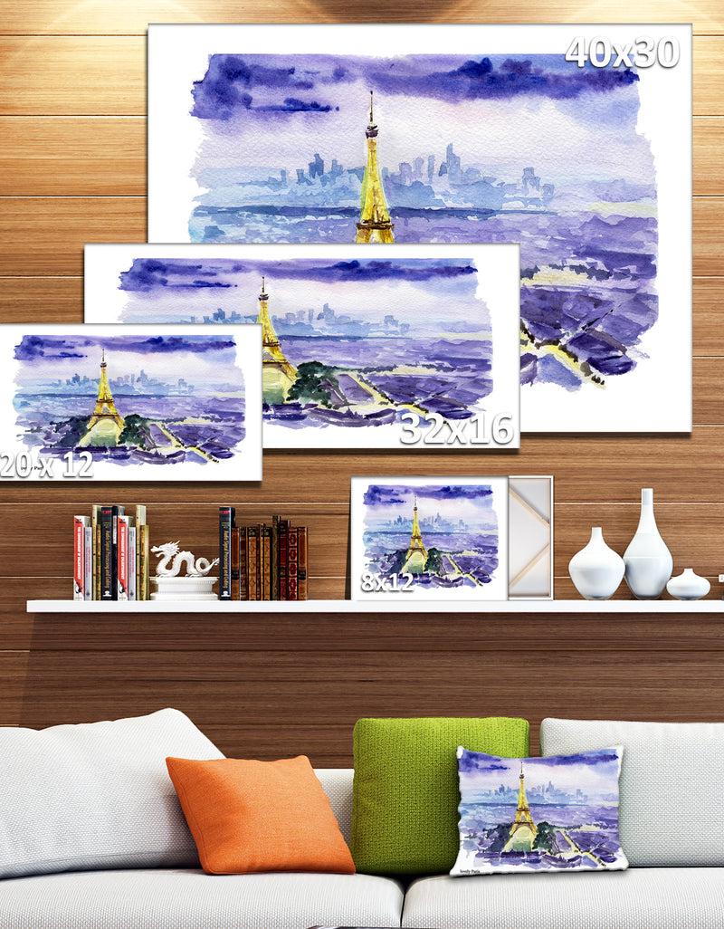 Designq Eiffel Tower On Blue Background - Painting Canvas Art Print
