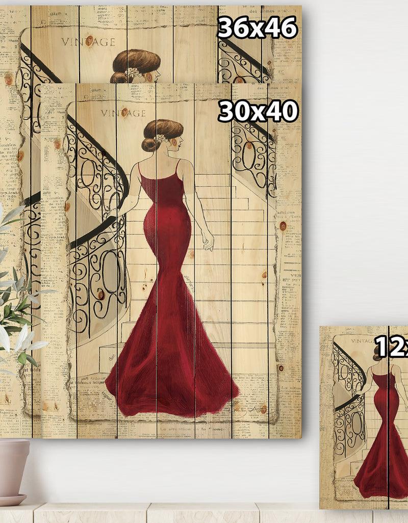 Designq Elegance Glam Paris Diva III - Fashion Print On Natural Pine Wood