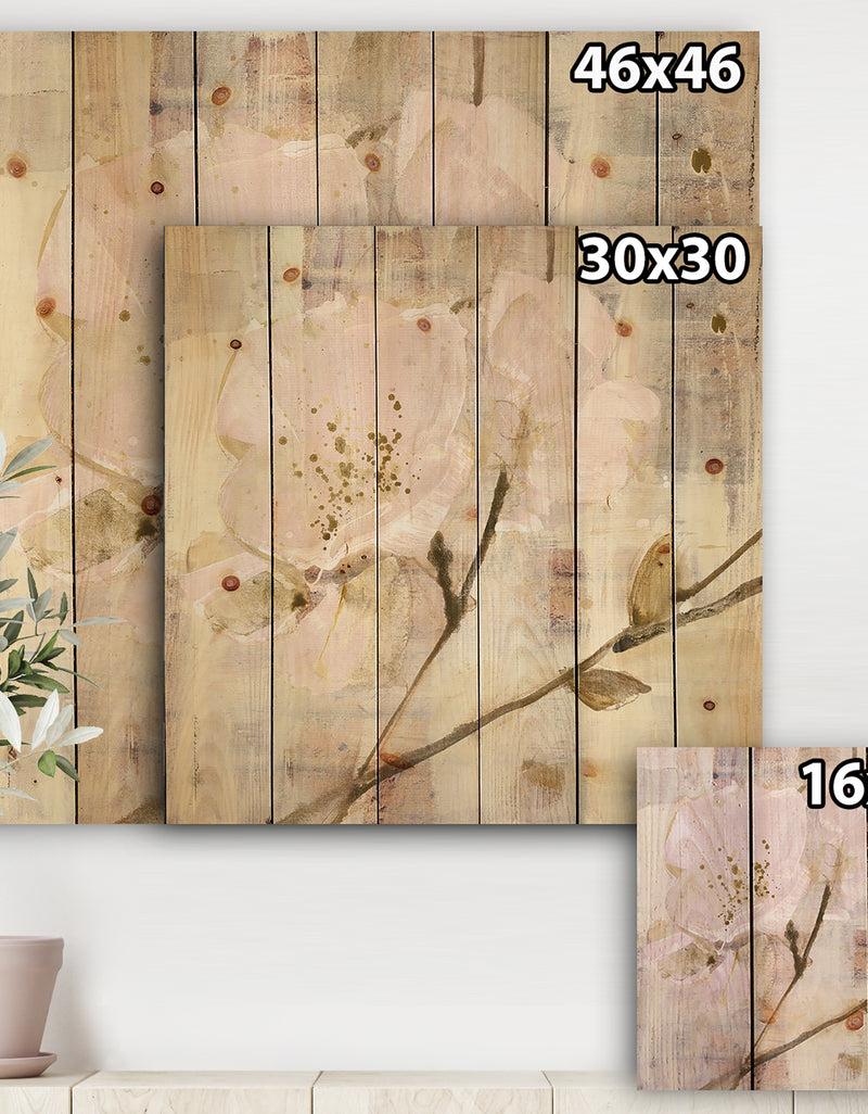 Designq Elegance I Pink - Shabby Chic Print On Natural Pine Wood