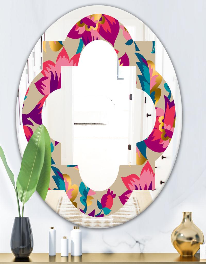 Designq Elegant Blossom Hand Drawn Folk Pattern - Cottage Round Or Oval Wall Mirror - Quatrefoil