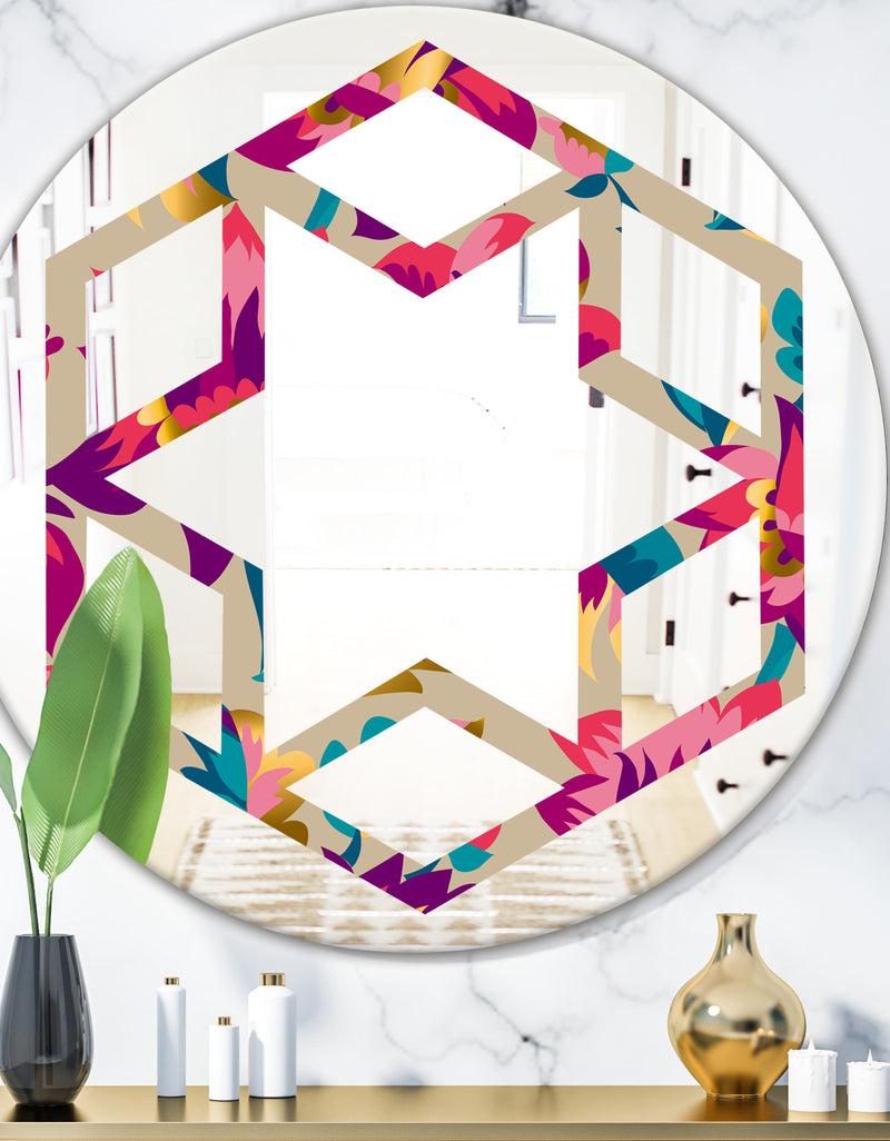 designq Elegant blossom hand drawn folk pattern - Cottage Round or Oval Wall Mirror - Hexagon Star