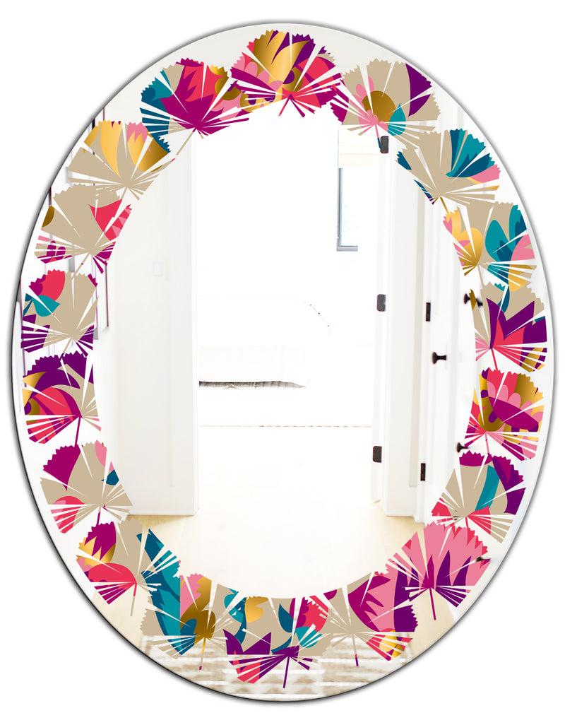 Designq Elegant Blossom Hand Drawn Folk Pattern - Cottage Round Or Oval Wall Mirror - Leaves