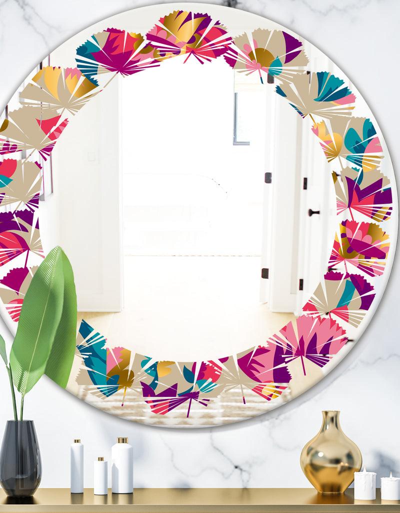 designq Elegant blossom hand drawn folk pattern - Cottage Round or Oval Wall Mirror - Leaves