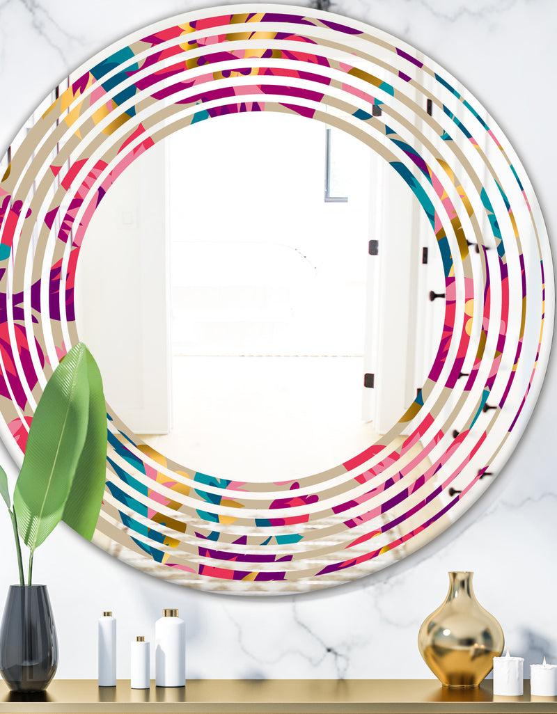 designq Elegant blossom hand drawn folk pattern - Cottage Round or Oval Wall Mirror - Wave