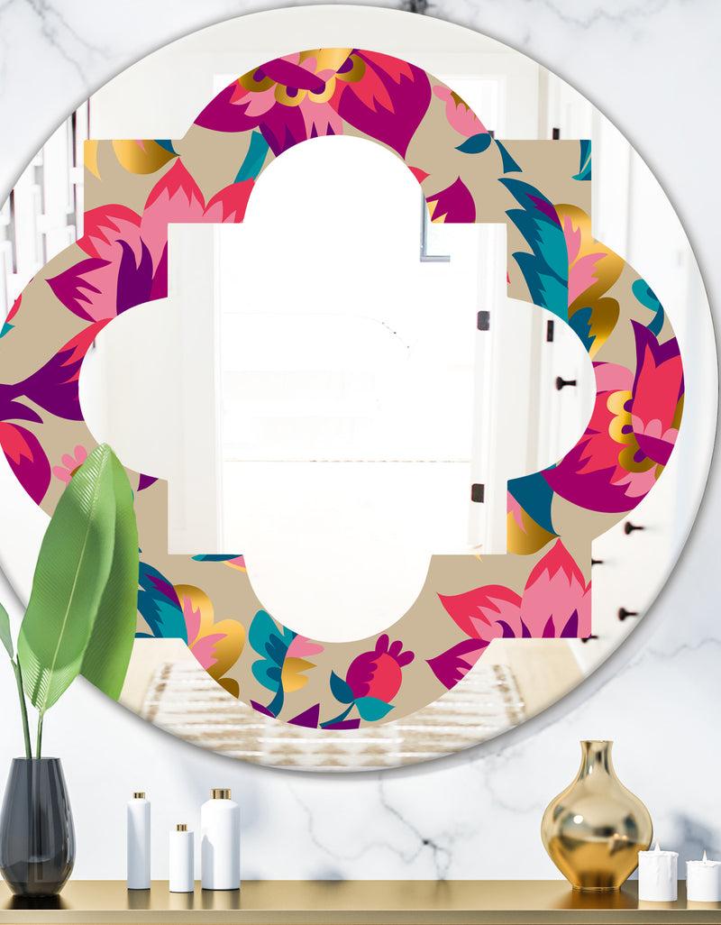 designq Elegant blossom hand drawn folk pattern - Cottage Round or Oval Wall Mirror - Quatrefoil