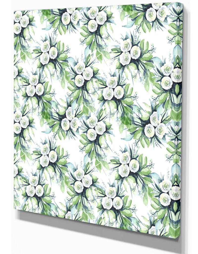 Designq Elegant White Roses Bridesmaid's Bouquet - Floral Painting Print On Wrapped Canvas